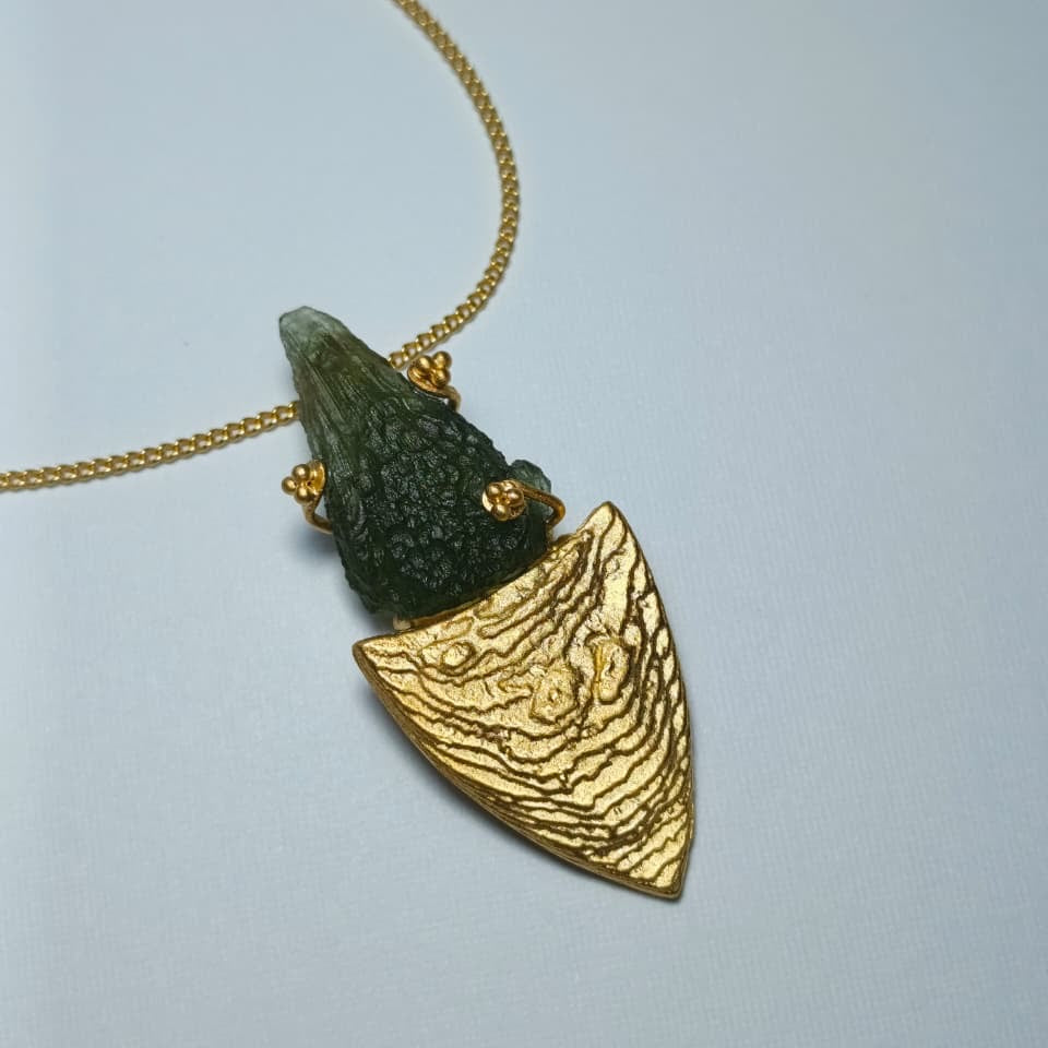 Botanical Form Gold-Plated Moldavite Necklace (2.14g)
