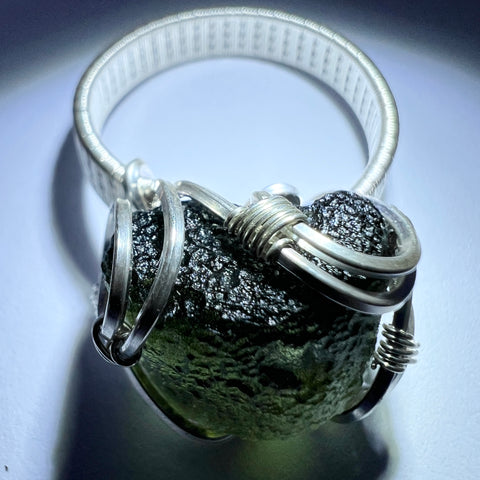 Sterling Silver Wire Wrapped Moldavite Ring | Size 9 (S) | Chlum