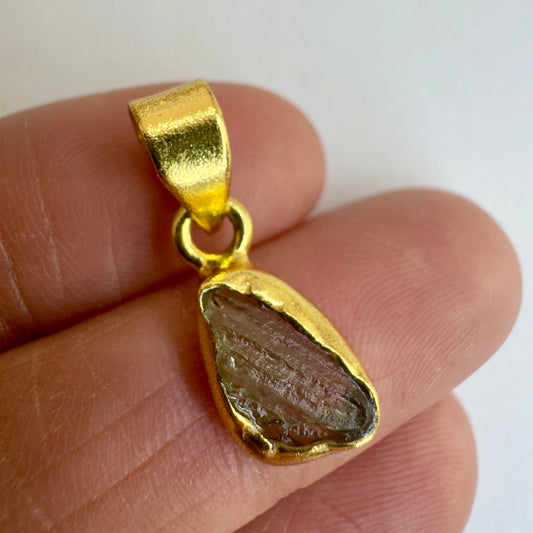 Gold Plated Moldavite Pendant | 1.34g | Chlum
