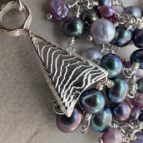 Sterling Silver & Mixed Pearl Beaded Moldavite Necklace
