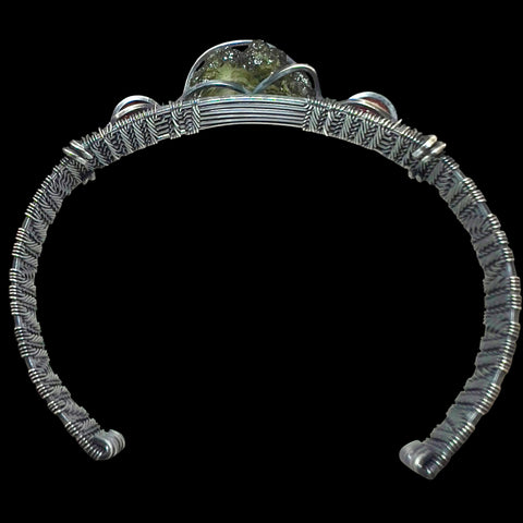 Antiqued Silver Moldavite bracelet with Red Carnelian