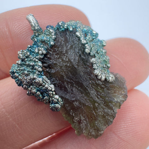 Silver Plated Moldavite Pendant | 1.94g | Chlum