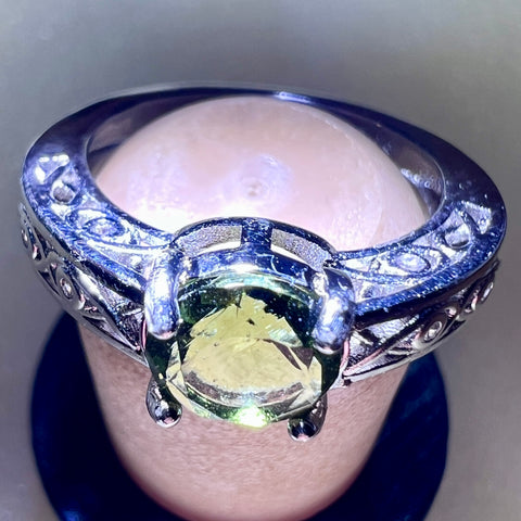 Faceted Moldavite Silver Ring Size 7 | 1 ct | Chlum