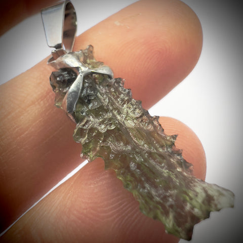 Soft Soldered Moldavite Pendant | 1.1g | Maly Chlum