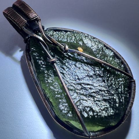 Moldavite Copper Wire Wrapped Pendant | 11.48g | Chlum