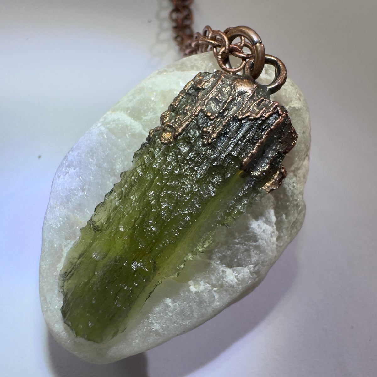 Copper Electroformed Moldavite Pendant | 2.23g | Chlum