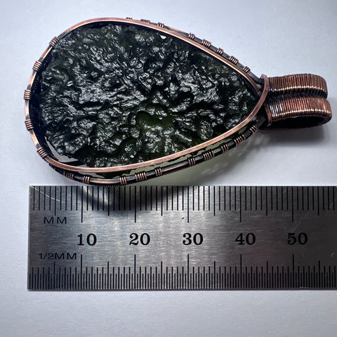 Moldavite Copper Wire Wrapped Pendant | 11.48g | Chlum