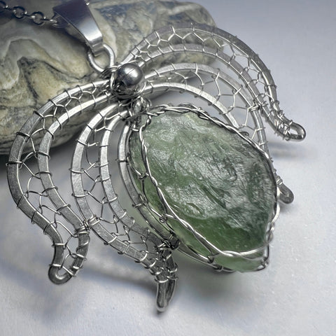 Stainless Steel Moldavite Pendant | 1.16g | Vrabce
