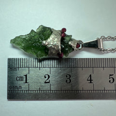 1.8g Moldavite Necklace - garnet accents