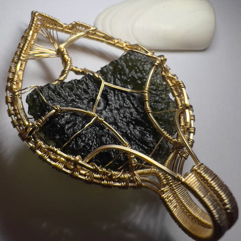 Statement Tree of Life Gold Pendant – 14.7g Chlum Moldavite