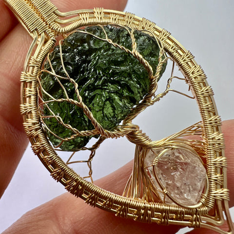 Gold Moldavite Tree of Life Pendant | 6.77g | Maly Chlum