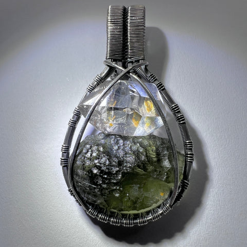 2.25g Moldavite & Herkimer Diamond Sterling Silver Pendant