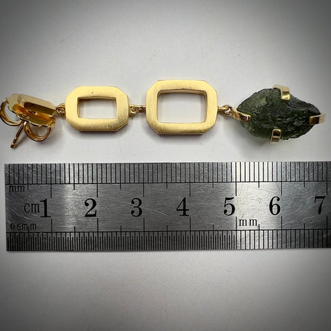 White Topaz/Moldavite Gold plated Earrings | 1.4g | Chlum