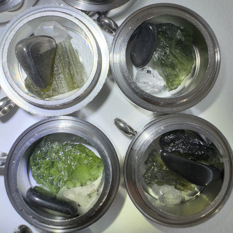 Moldavite, Herkimer & NZ Obsidian Locket | 25mm | Chlum