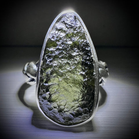 Sterling Silver Moldavite Ring - Size 8