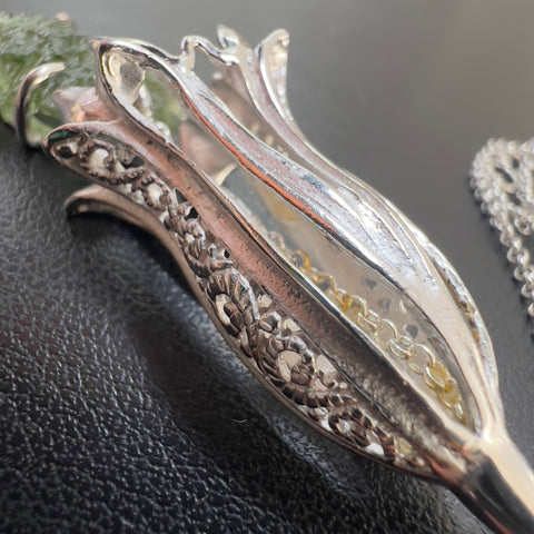 Beautiful Sterling Silver Moldavite Necklace