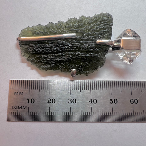 Moldavite & Herkimer Silver pendant | 8g | Marouskovo Pole