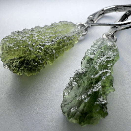 Soft Soldered Moldavite Earrings | 0.95g & 1.2g | Marouskovo Pole