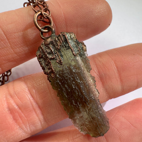 Copper Electroformed Moldavite Pendant | 2.23g | Chlum
