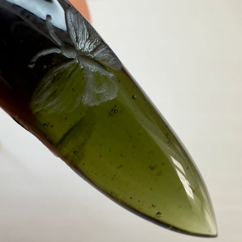 Moldavite Pendulum 2.5g, Butterfly Motif.