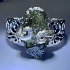 CUSTOM RING Oval Claw Set Sterling Silver Moldavite Ring -  size 7