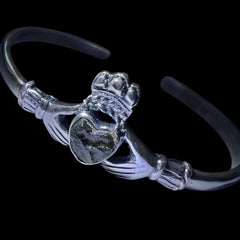 Claddagh Heart - Moldavite Silver Bracelet