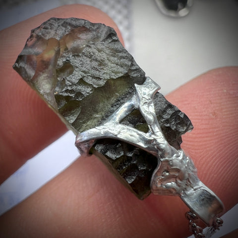 Soft Soldered Moldavite Pendant | 3.03g | Kosov