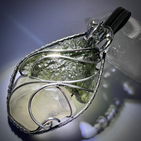 Silver Moldavite, LDG & Herkimer pendant | 4.66g | Chlum