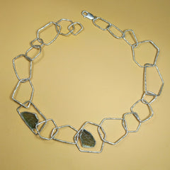 Handcrafted Sterling Silver Geometric Moldavite Chain Necklace
