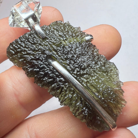 Moldavite & Herkimer Silver pendant | 8g | Marouskovo Pole