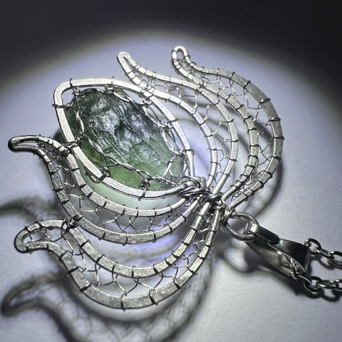 Stainless Steel Moldavite Pendant | 1.16g | Vrabce