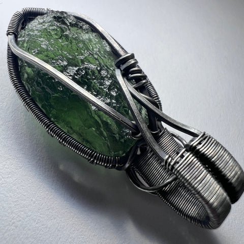 Moldavite and Rose Quartz Sterling Silver Pendant | 3.58g | Marouskovo Pole