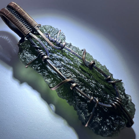 Moldavite Copper Wire Wrapped Pendant | 10.88g | Marouskovo Pole