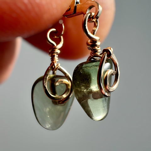 Hand-Polished Moldavite Bead Earrings - 2.7ct