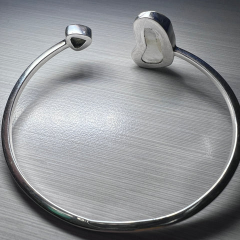 Moldavite & Libyan Desert Glass Open Bracelet in Sterling Silver