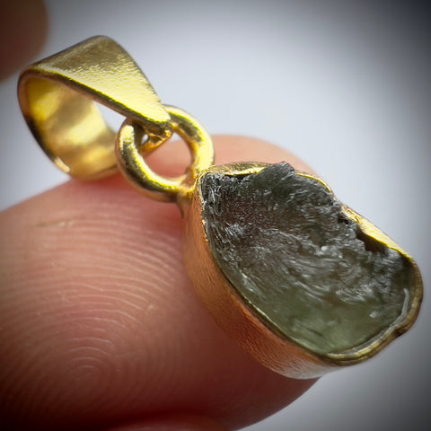 Gold Plated Moldavite Pendant | 1.41g | Chlum