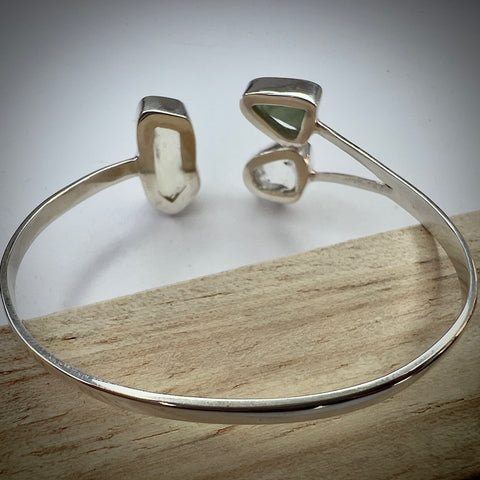 Sterling Silver Moldavite Open Cuff Bracelet with Herkimer Diamond & LDG | 0.7g | Marouskovo Pole
