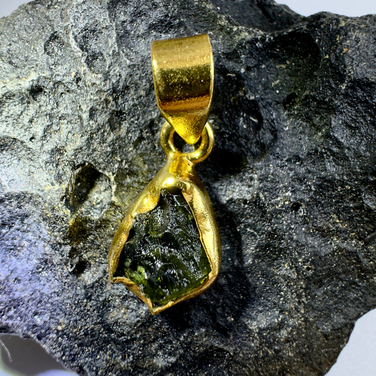 Gold Plated Moldavite Pendant | 1.5g | Chlum