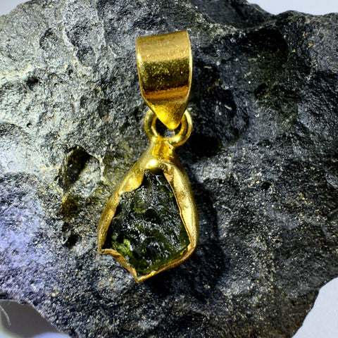 Gold Plated Moldavite Pendant | 1.5g | Chlum