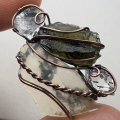 Moldavite, Herkimer Diamond & LDG Pendant - Copper Wrap