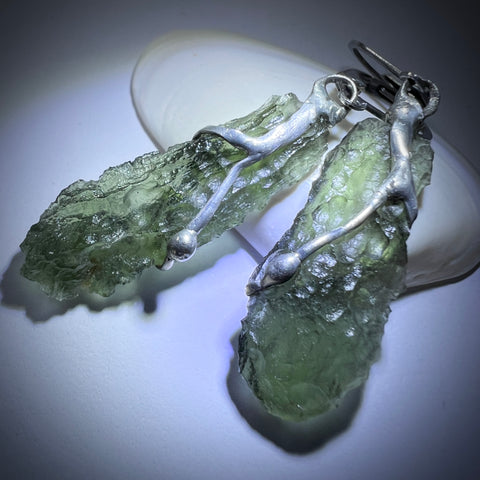 Soft Soldered Moldavite Earrings | 1.95g & 2.3g | Marouskovo Pole