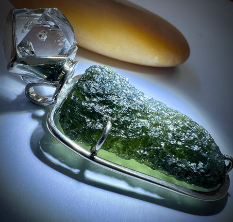 Moldavite & Herkimer Silver Pendant | 8g | Chlum