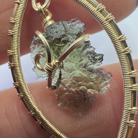 Moldavite Gold Wire Wrapped Earrings | 1.53g | Chlum