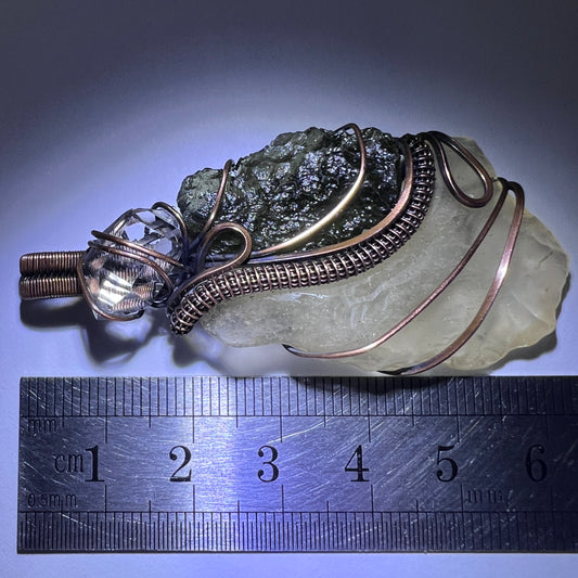 Moldavite, LDG & Herkimer Pendant - Copper Wrap