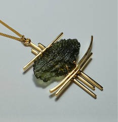 Temple Inspired Gold Plated Moldavite Necklace