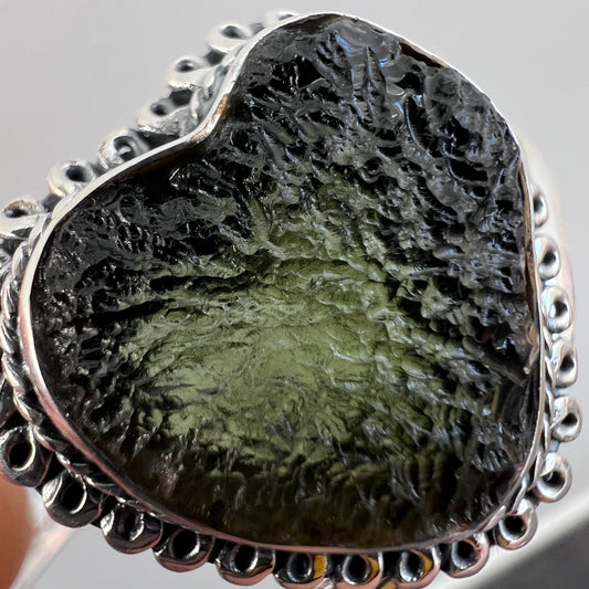 Moldavite Heart Silver Bracelet