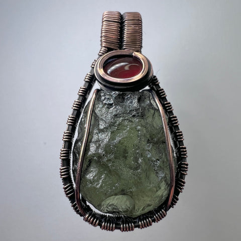 2.76g Moldavite & Carnelian Copper Pendant