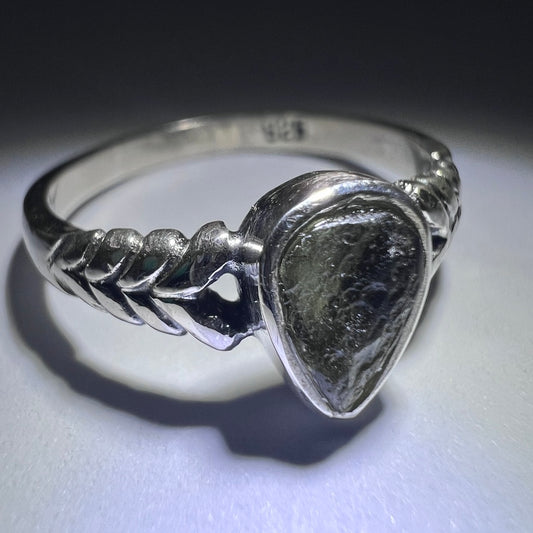 Herringbone Moldavite Ring in Sterling Silver – Size 8.5