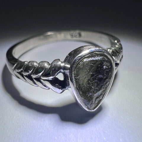 Herringbone Moldavite Ring in Sterling Silver – Size 8.5