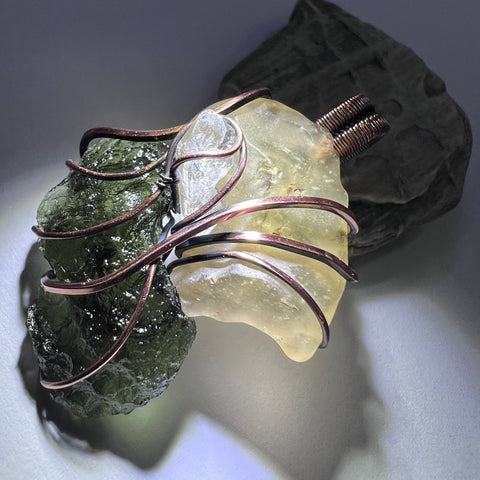 Moldavite, LDG & Herkimer Diamond Copper Pendant | 2.6g | Chlum